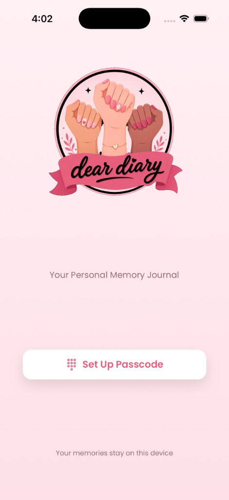 Dear Diary welcome screen — Your Personal Memory Journal