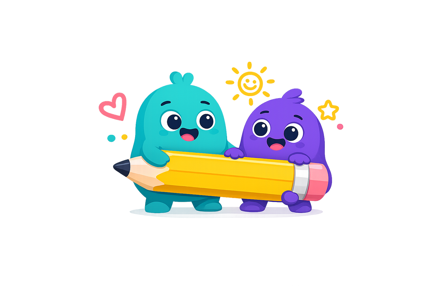 DrawTogether characters holding a pencil