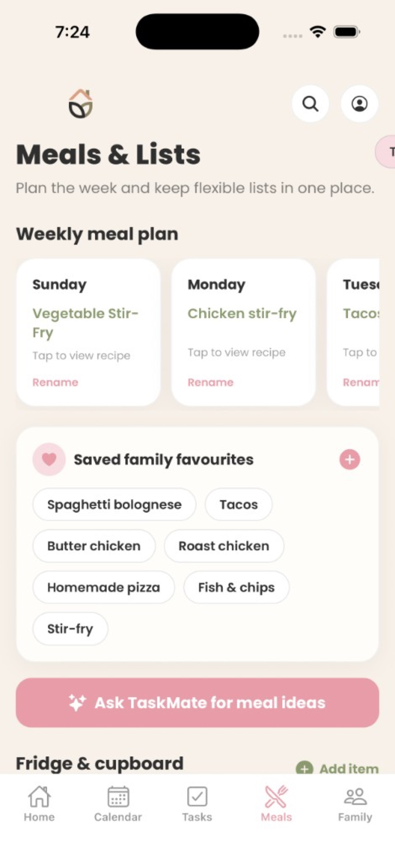 Weekly meal plan and family favourites