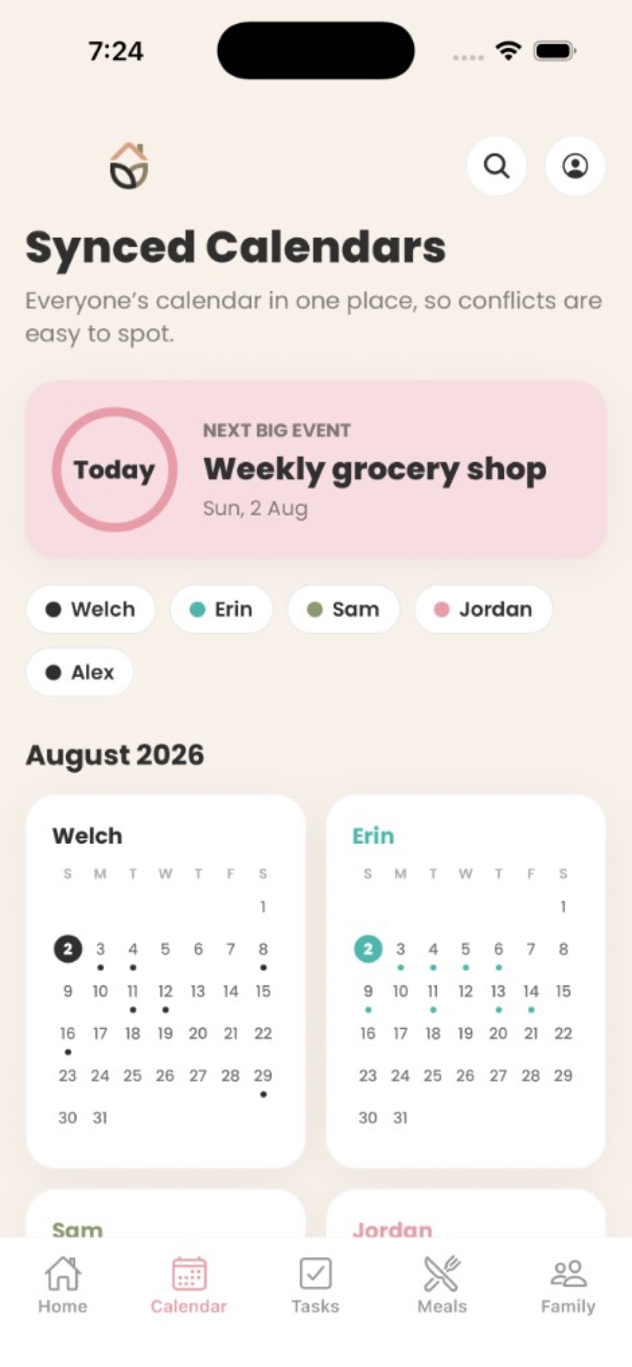 Shared household calendar